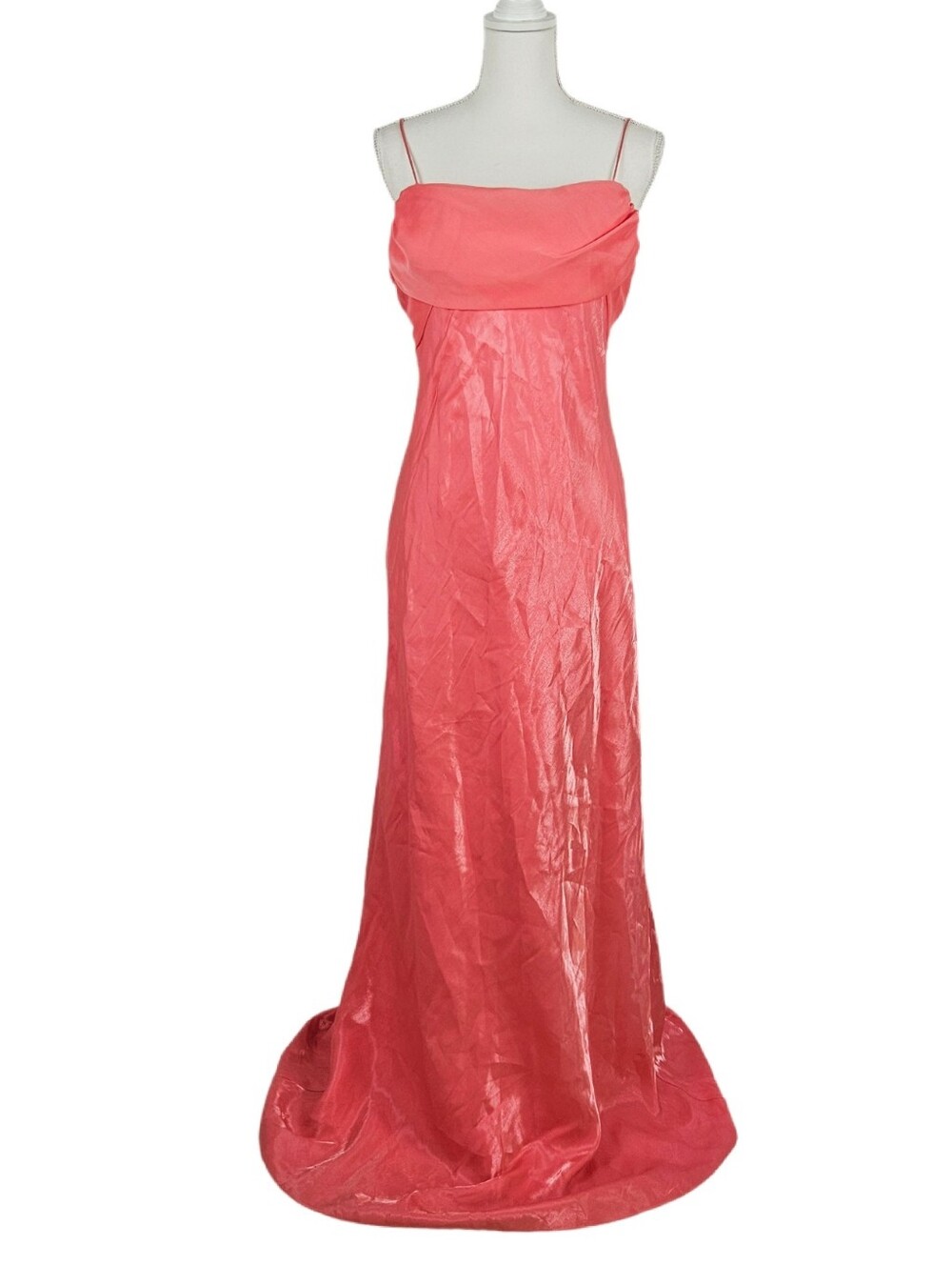 Betsy Adam Y2k Gown Bias Cut Coral Pink Shiffon Bow Shimmer Straps Women 14 Flaw